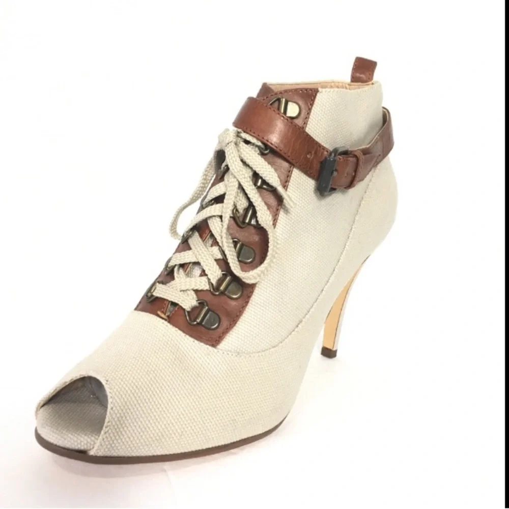 NWOT J. CREW Vintage Leather/Fabric Upper Leather Lining Lace Open Toe Shoes 9.5